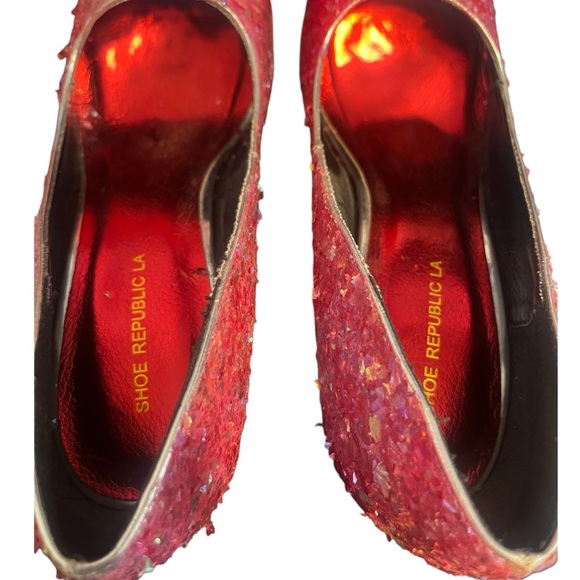 Pink Spiked Confetti Wedged Heels - Picture 8 of 11